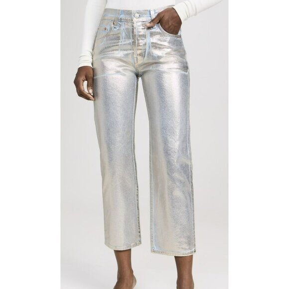 New Levis Silver Coated Ankle 501 Mid Rise Jeans 28 x 27 - Picture 4 of 9